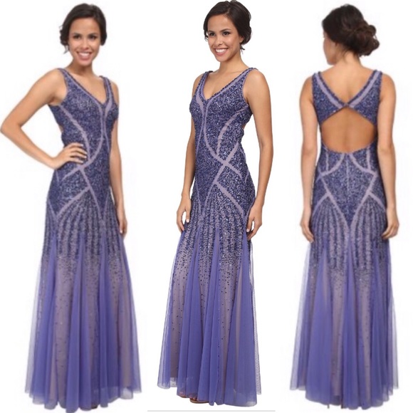 Adrianna Papell Dresses & Skirts - Adrianna Papell beaded V-neck low back mermaid long gown